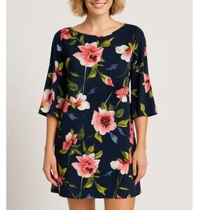 Tommy Hilfiger Navy Blue Floral Bell Sleeve Dress Women's Size 8